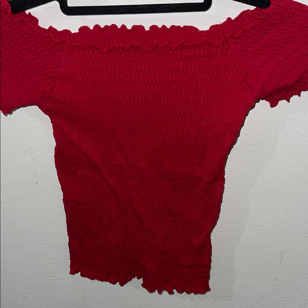 Red Off-Shoulder Ribbed Top - Picture 3 of 3